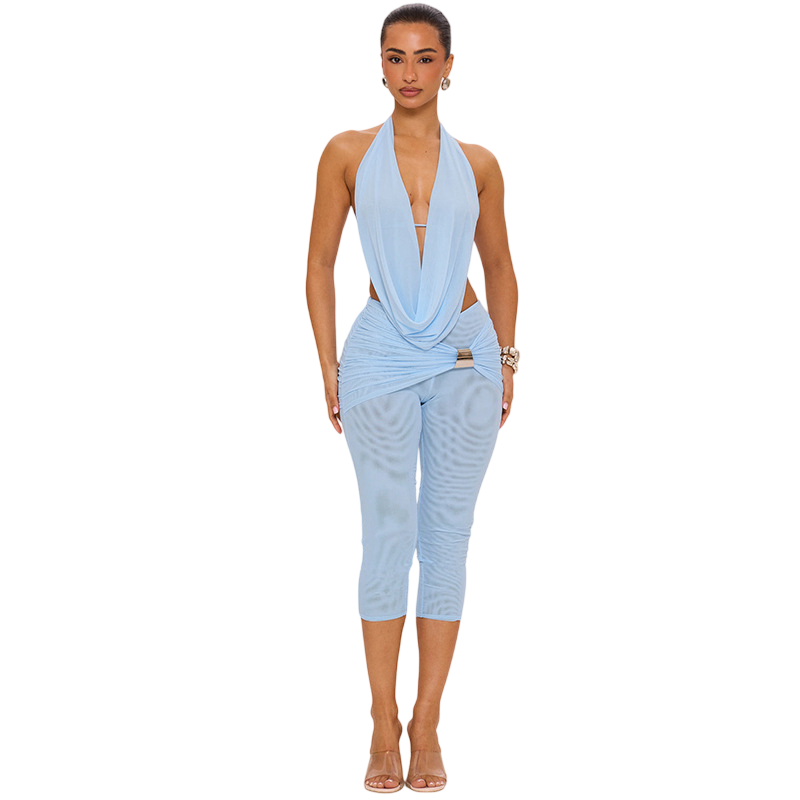 Halter Neck Draped Cutout Capri Jumpsuit Women