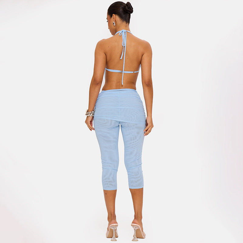 Halter Neck Draped Cutout Capri Jumpsuit Women