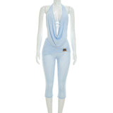 Halter Neck Draped Cutout Capri Jumpsuit Women