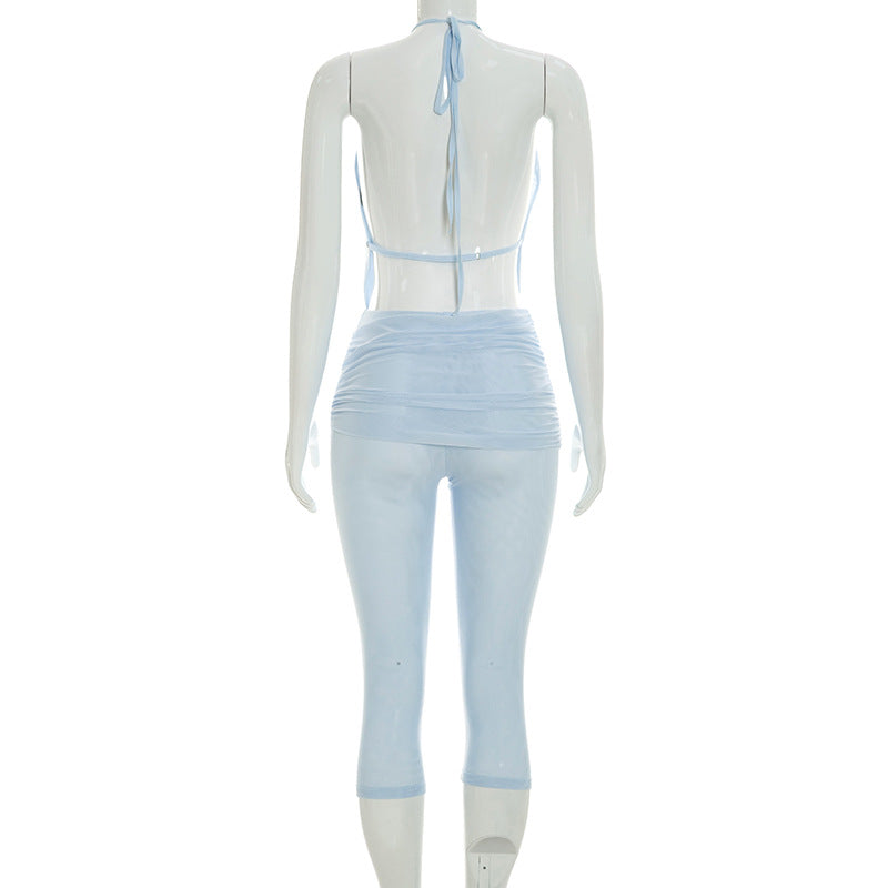 Halter Neck Draped Cutout Capri Jumpsuit Women