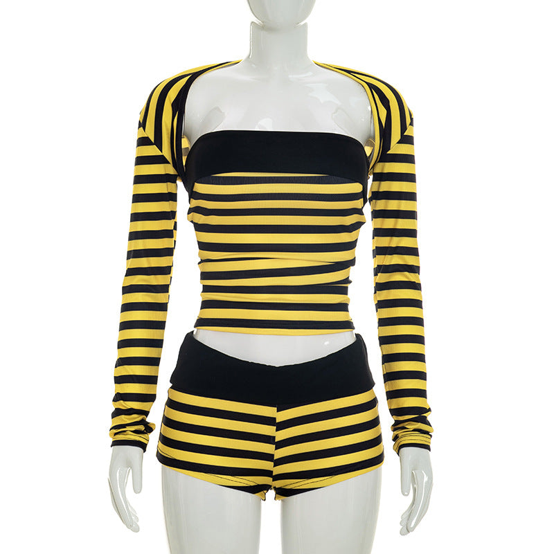 Striped Off Shoulder Top & Shorts Lounge Set