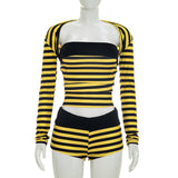 Striped Off Shoulder Top & Shorts Lounge Set