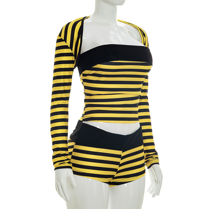 Striped Off Shoulder Top & Shorts Lounge Set