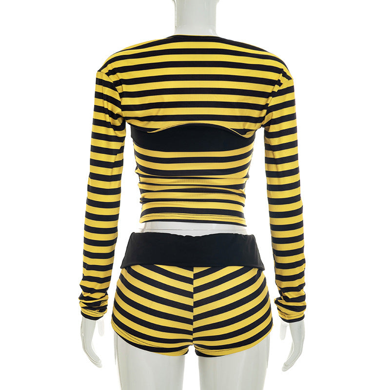 Striped Off Shoulder Top & Shorts Lounge Set