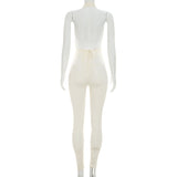 Plunge Halter Ruched Bodycon Jumpsuit for Women