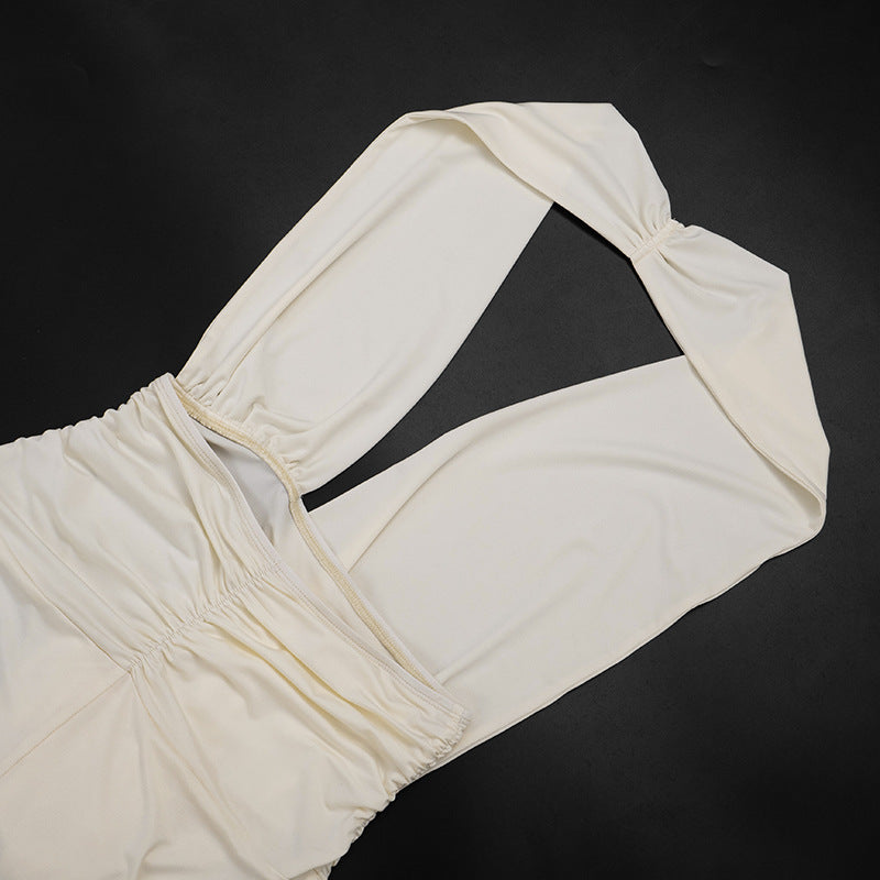 Plunge Halter Ruched Bodycon Jumpsuit for Women
