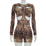 Leopard Print Cutout Bodycon Romper for Women