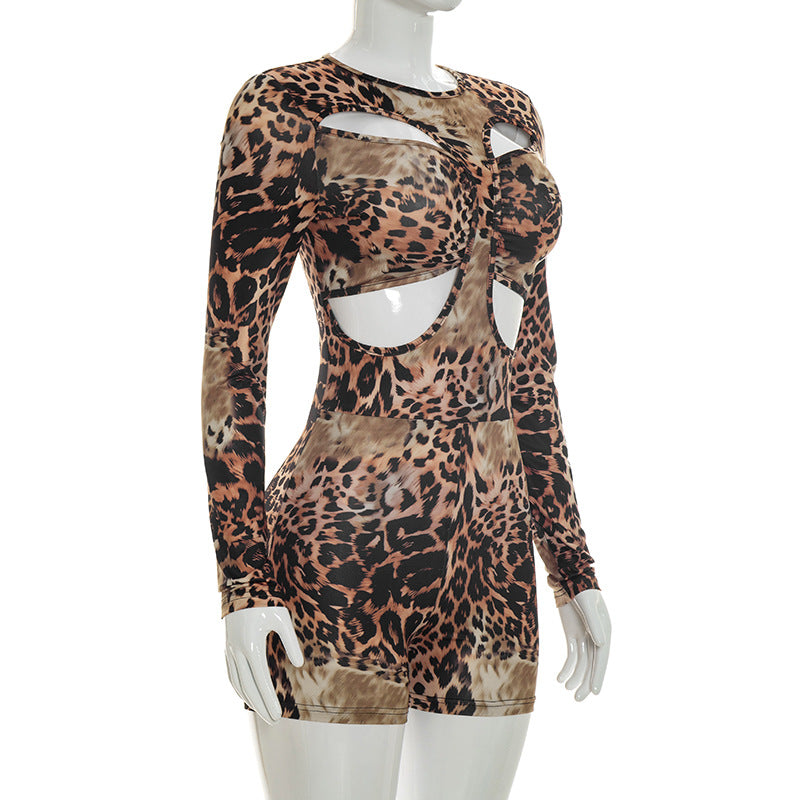 Leopard Print Cutout Bodycon Romper for Women