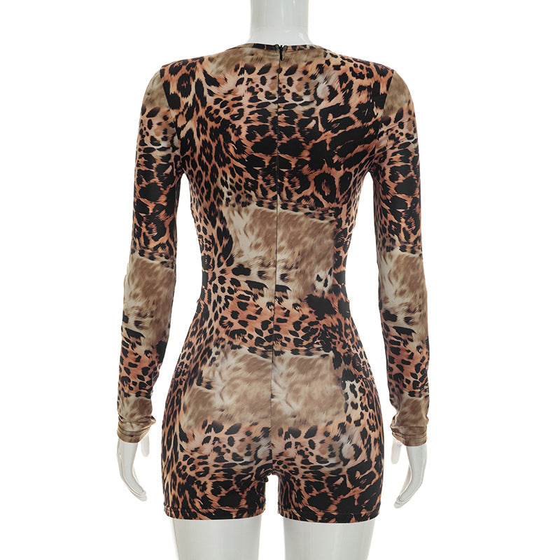 Leopard Print Cutout Bodycon Romper for Women