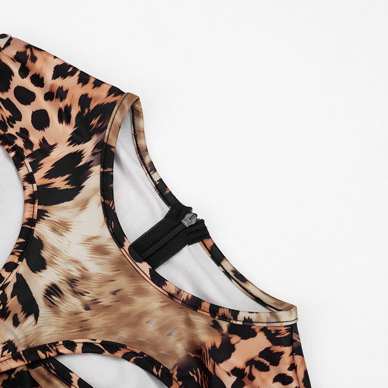 Leopard Print Cutout Bodycon Romper for Women