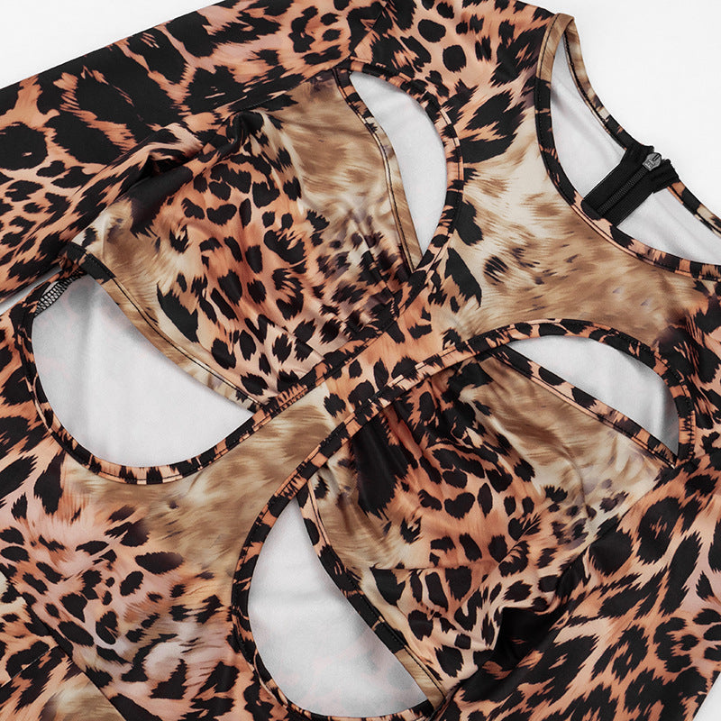 Leopard Print Cutout Bodycon Romper for Women