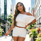 Off Shoulder Crop Top & Shorts Two Piece Set