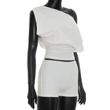 Off Shoulder Crop Top & Shorts Two Piece Set