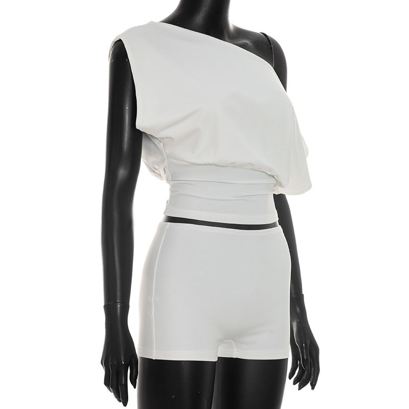 Off Shoulder Crop Top & Shorts Two Piece Set