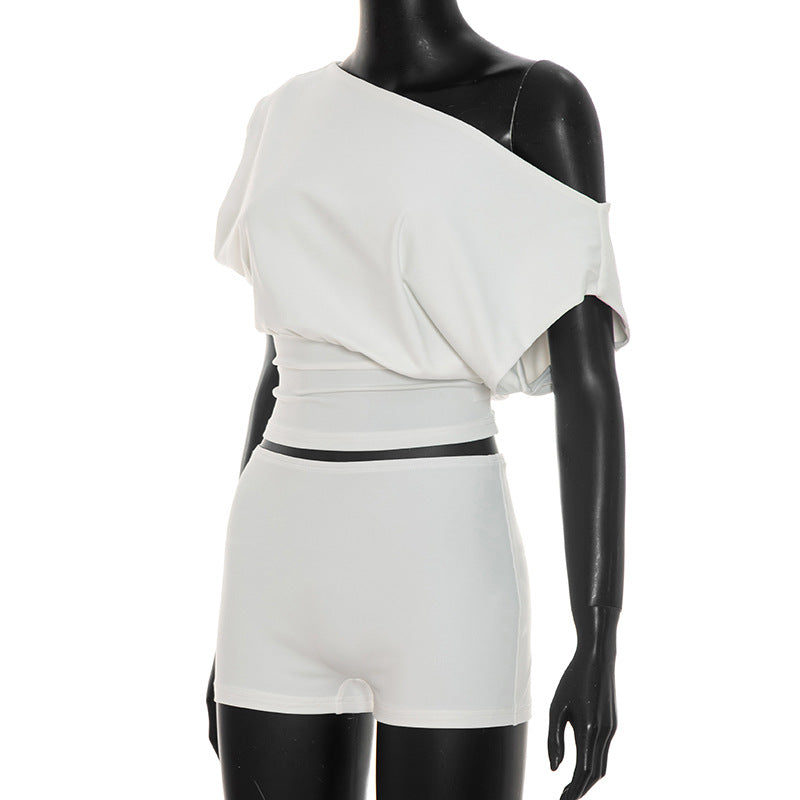 Off Shoulder Crop Top & Shorts Two Piece Set