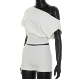 Off Shoulder Crop Top & Shorts Two Piece Set