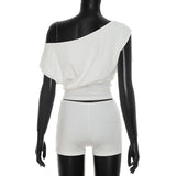 Off Shoulder Crop Top & Shorts Two Piece Set