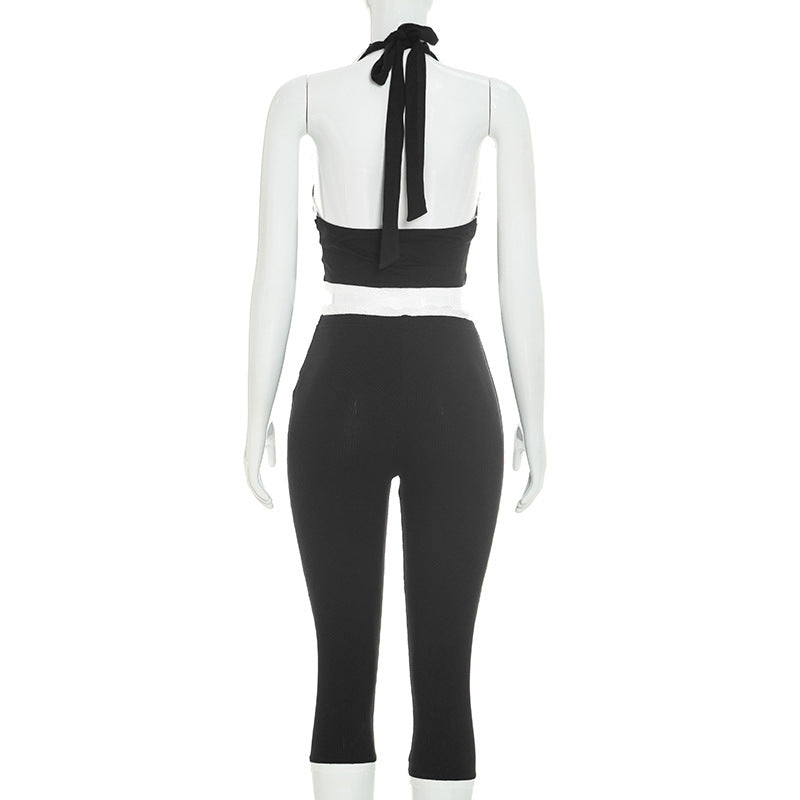 Lace Trim Halter Capri Jumpsuit for Women
