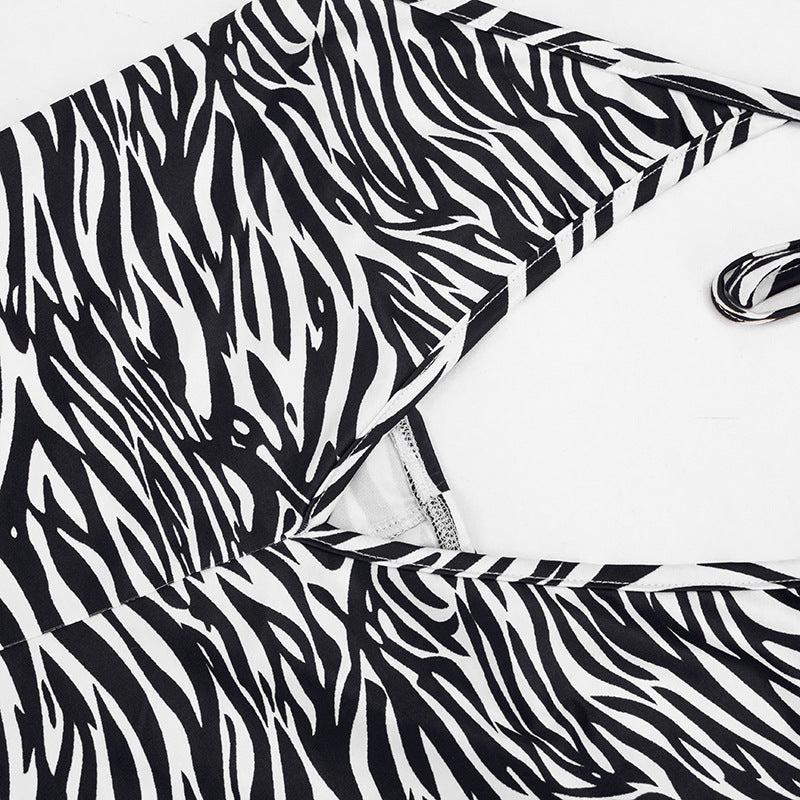 Zebra Print Halter Bodycon Romper for Women