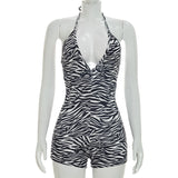 Zebra Print Halter Bodycon Romper for Women