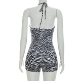 Zebra Print Halter Bodycon Romper for Women