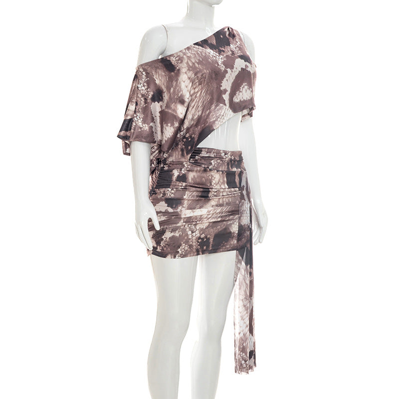 Tie Dye Draped Crop Top & Mini Skirt Two Piece Set