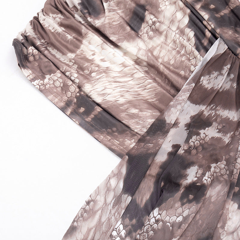 Tie Dye Draped Crop Top & Mini Skirt Two Piece Set