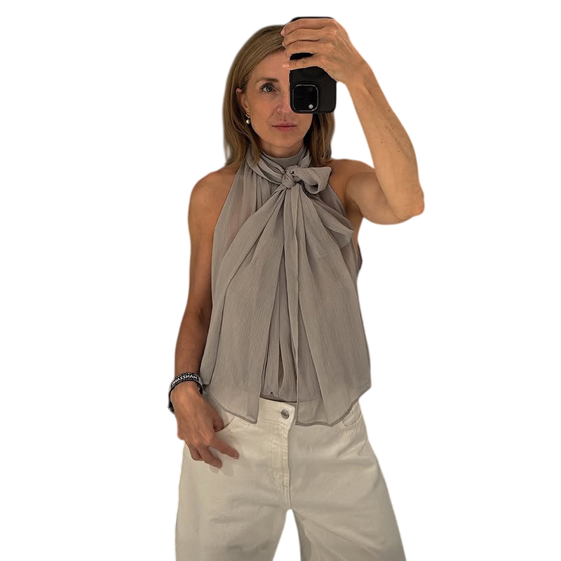 Draped Halter Scarf Neck Sleeveless Blouse Top
