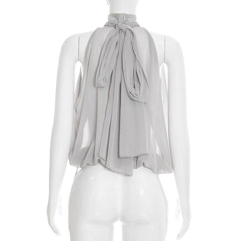Draped Halter Scarf Neck Sleeveless Blouse Top