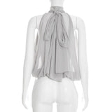 Draped Halter Scarf Neck Sleeveless Blouse Top