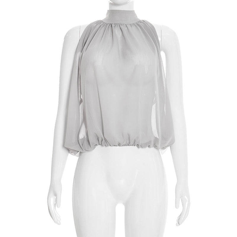 Draped Halter Scarf Neck Sleeveless Blouse Top