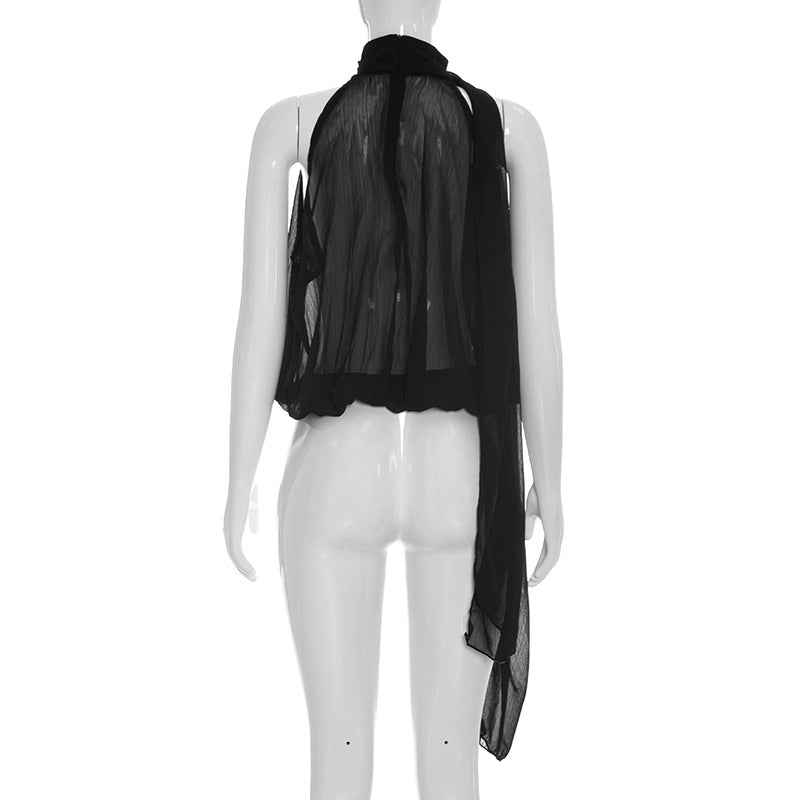 Draped Halter Scarf Neck Sleeveless Blouse Top