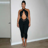 Lace Cutout Halter Capri Jumpsuit for Women