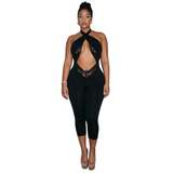 Lace Cutout Halter Capri Jumpsuit for Women