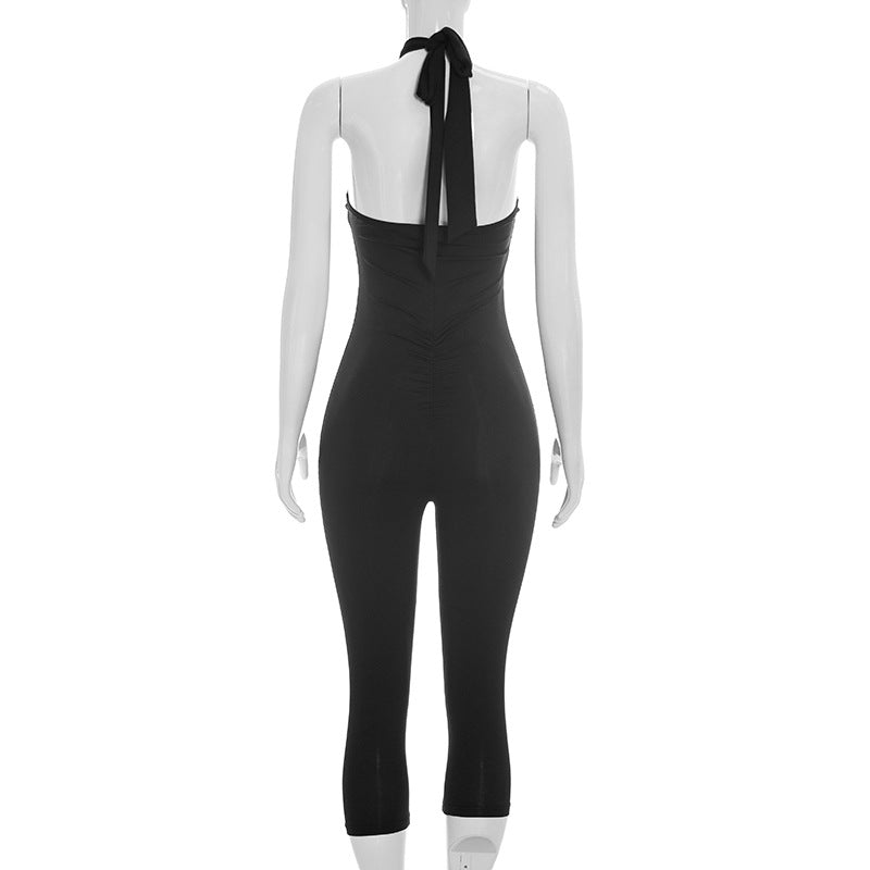 Lace Cutout Halter Capri Jumpsuit for Women