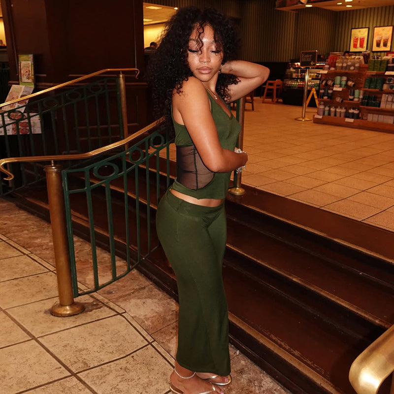 Cutout Crop Tank & Wide Leg Pants Two Piece Set