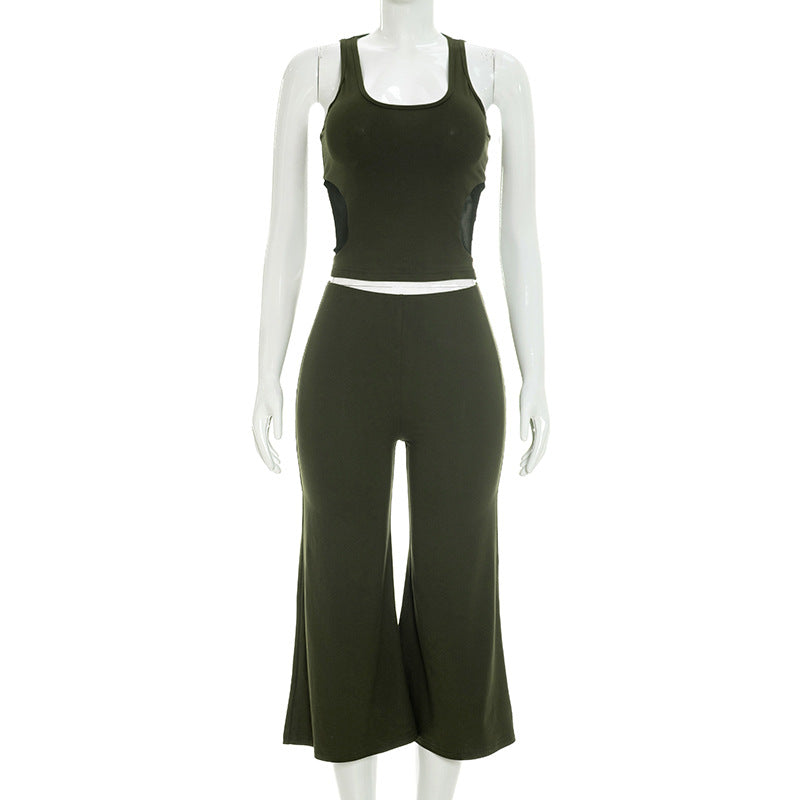 Cutout Crop Tank & Wide Leg Pants Two Piece Set