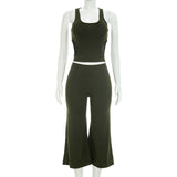 Cutout Crop Tank & Wide Leg Pants Two Piece Set
