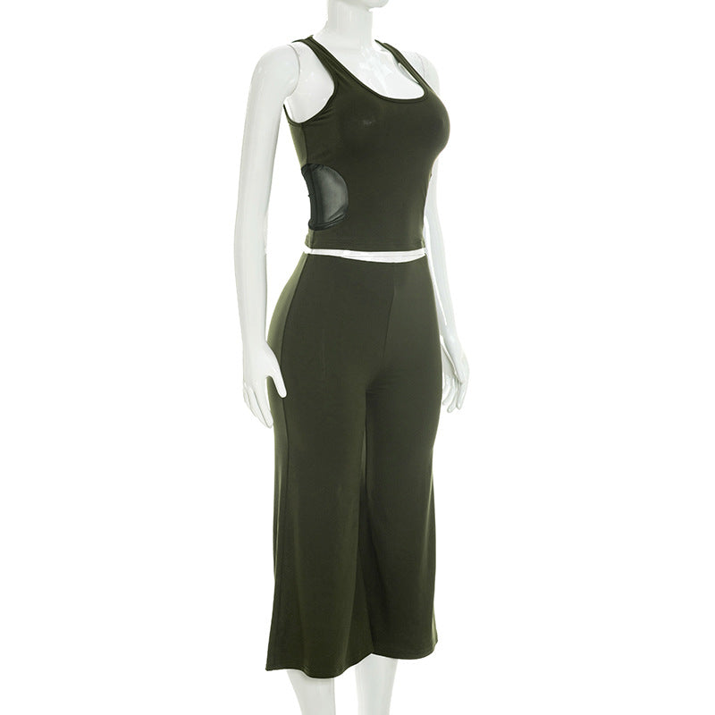Cutout Crop Tank & Wide Leg Pants Two Piece Set