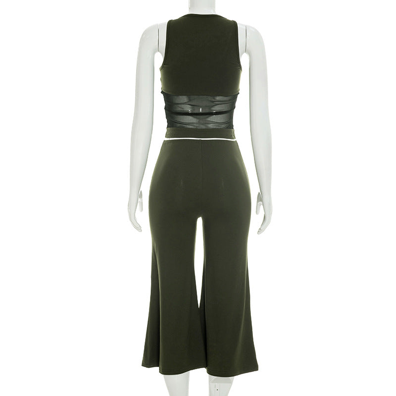 Cutout Crop Tank & Wide Leg Pants Two Piece Set