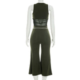 Cutout Crop Tank & Wide Leg Pants Two Piece Set