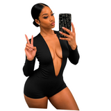 Plunge V Neck Long Sleeve Bodycon Romper Women