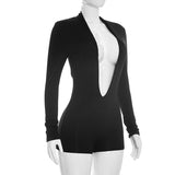 Plunge V Neck Long Sleeve Bodycon Romper Women