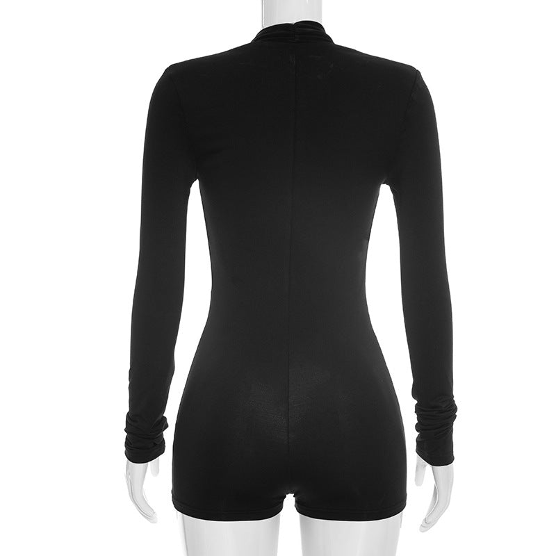 Plunge V Neck Long Sleeve Bodycon Romper Women
