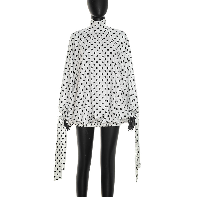 Polka Dot High Neck Bubble Mini Dress for Women