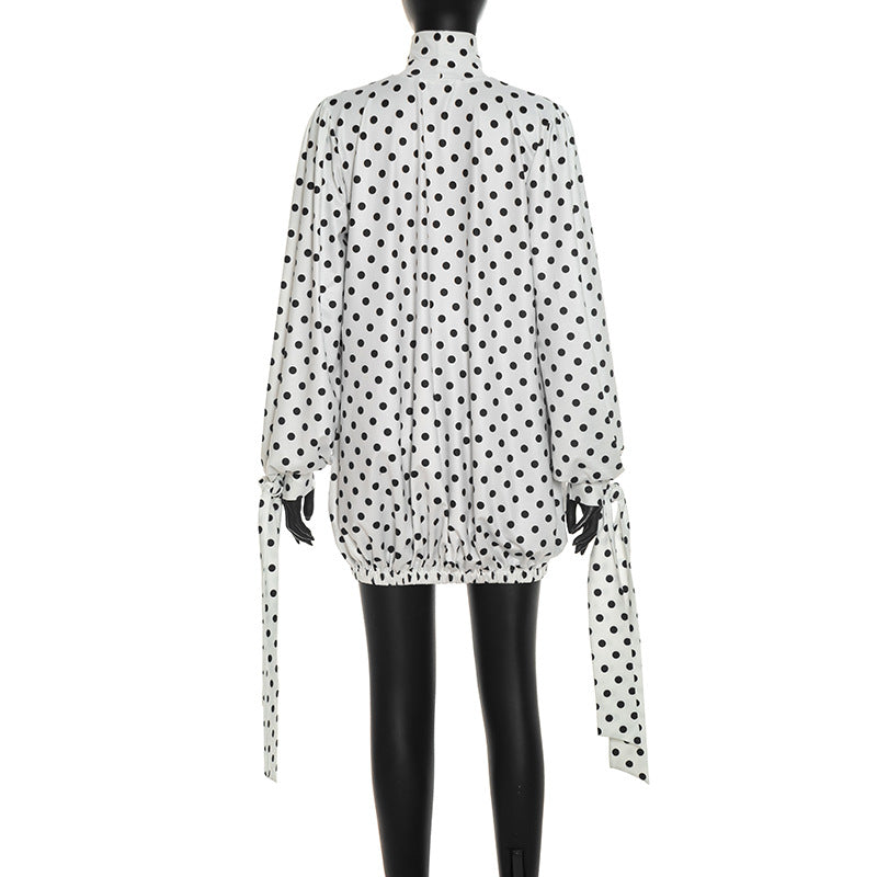 Polka Dot High Neck Bubble Mini Dress for Women