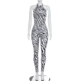 Zebra Print Sleeveless Bodycon Jumpsuit for Women