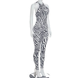 Zebra Print Sleeveless Bodycon Jumpsuit for Women