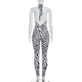 Zebra Print Sleeveless Bodycon Jumpsuit for Women