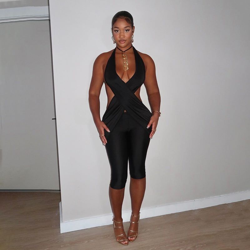 Cut Out Halter Capri Jumpsuit for Women Fashion